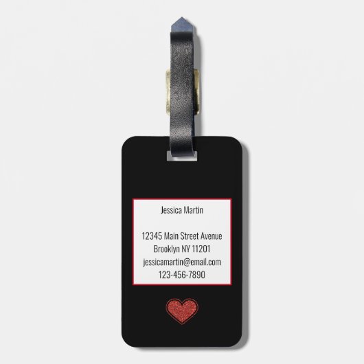 Schattigee Rode Harten Glitter  Bagagelabel (Achterkant verticaal)