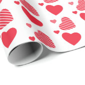 Schattigee rode hartenpatroon op wit cadeaupapier (Rol Hoek)