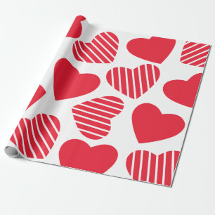 Schattigee rode hartenpatroon op wit cadeaupapier