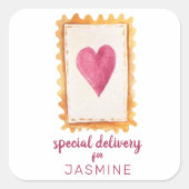 Schattigee Rode Hartstempel Speciale Levering Vale Vierkante Sticker (Voorkant)