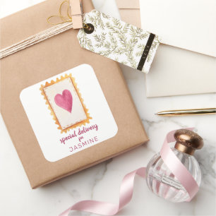 Schattigee Rode Hartstempel Speciale Levering Vale Vierkante Sticker