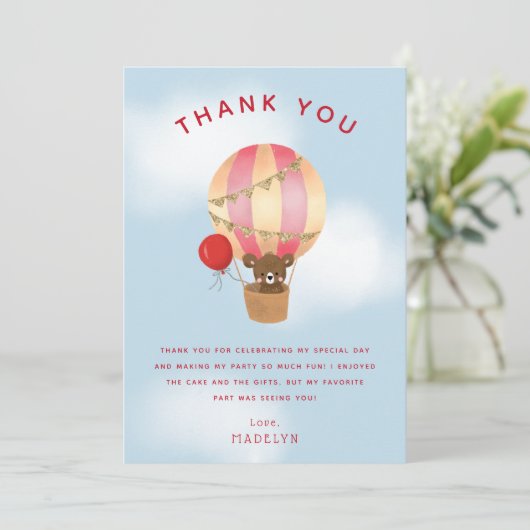 Schattigee Rode Hete Luchtballon Kinderen Verjaard Bedankkaart (Staand voorkant)