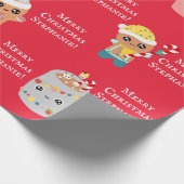 Schattigee Rode Kawaii Christmas Food Kinder Naam  Cadeaupapier (Hoek)