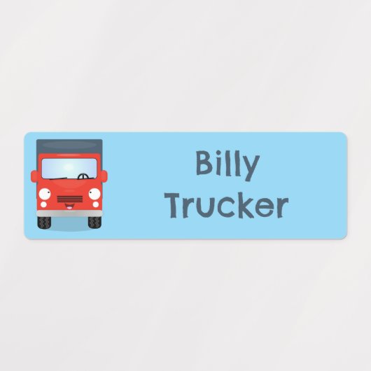 Schattigee rode kawaii truck cartoon gepersonalise labels (Design 1)