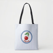 Schattigee rode kers en blauwe strepen gepersonali tote bag (Voorkant)