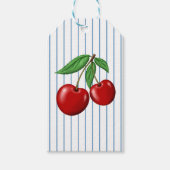 Schattigee rode kersen fruit op Blue Stripes Desig Cadeaulabel (Voorkant)