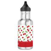 Schattigee Rode Kersenpatroon Monogram Naam Waterfles (Rechts)
