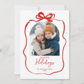 Schattigee Rode Kerst 4 Foto Hand-Drawn Bow Ribbon Feestdagenkaart (Voorkant)