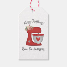 Schattigee Rode Kerst Bloemen Bakkerij Cake Mixer Cadeaulabel