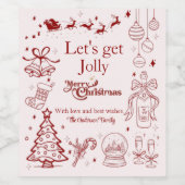 Schattigee rode kerst eigenzinnige doodle aangepas wijn etiket (Enkel label)