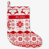 Schattigee rode kerst gebreide rendieren en sneeuw kleine kerstsok (Voorkant)