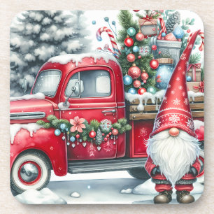 Schattigee Rode Kerst Gnoom/ Truck Bier Onderzetter