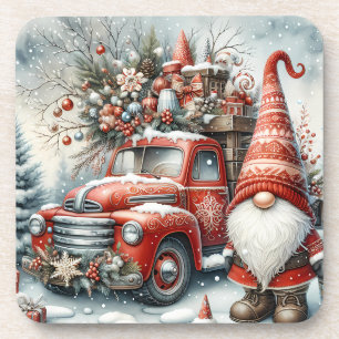 Schattigee Rode Kerst Gnoom/ Truck Bier Onderzetter