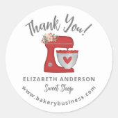 Schattigee rode kerst mixer bakkerij bedrijf dank  ronde sticker (Voorkant)