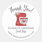 Schattigee rode kerst mixer bakkerij bedrijf dank  ronde sticker (Voorkant)