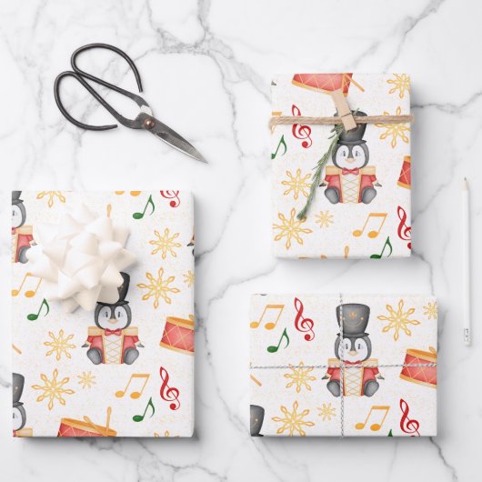 Schattigee rode kerst notenkrakerpinguïn inpakpapier vel (Voorkant)