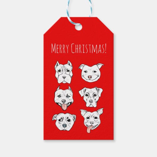 Schattigee rode kerst pitbull honden cadeaulabel (Voorkant)