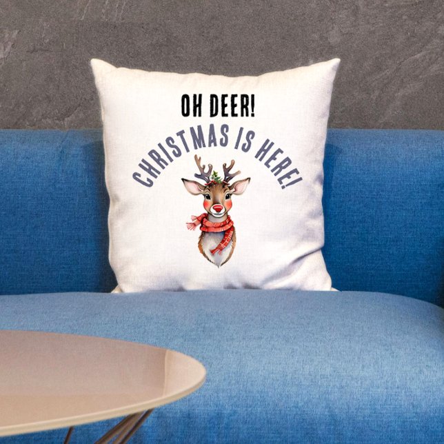 Schattigee rode kerst Rudolph rendieren Waterverf Kussen (Creator heeft geüpload)