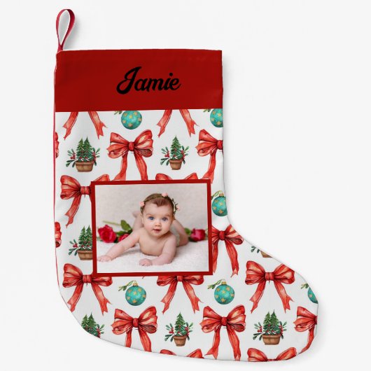 Schattigee rode kerstbogen kleine kerstsok (Voorkant)