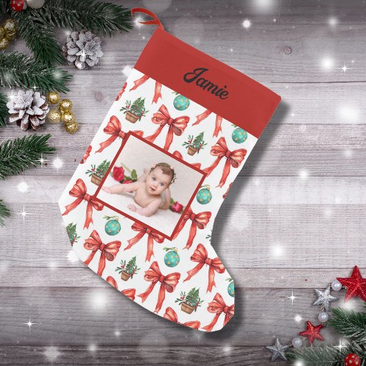 Schattigee rode kerstbogen kleine kerstsok