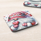 Schattigee rode kerstgnoom bier onderzetter (Linkerzijde)