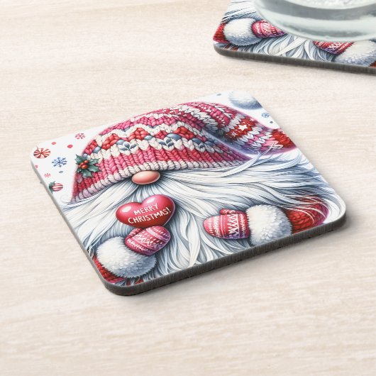 Schattigee rode kerstgnoom bier onderzetter (Linkerzijde)
