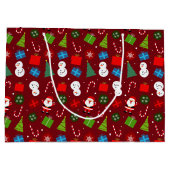 Schattigee rode kerstman & sneeuwmanpatroon groot cadeauzakje (Achterkant)