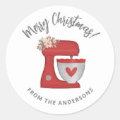 Schattigee rode kerstvakantie baktaart mixer ronde sticker (Voorkant)