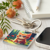 Schattigee rode kitten met bril-365478 sleutelhanger (Voorkant Rechts)