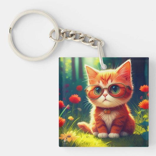 Schattigee rode kitten met bril-365478 sleutelhanger (voorkant)