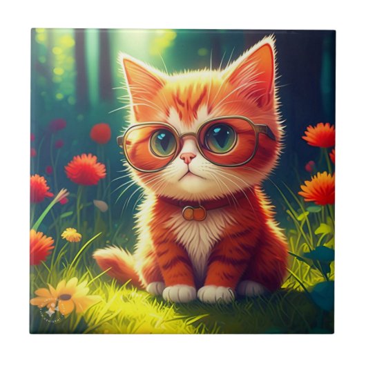 Schattigee rode kitten met bril-365478 tegeltje (Voorkant)
