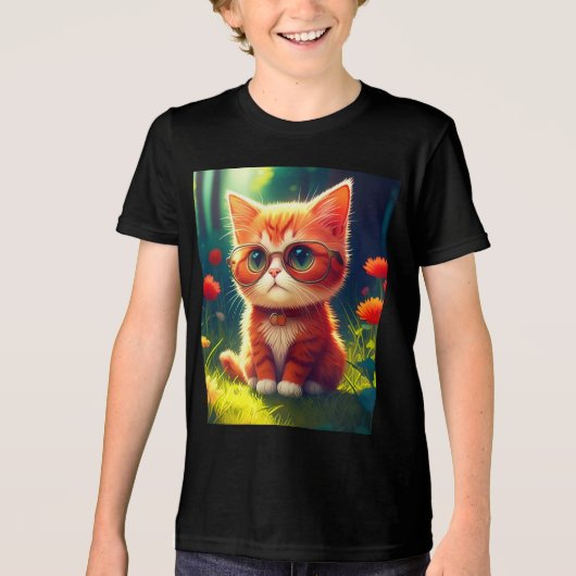 Schattigee rode kitten met bril-365478 Tri-Blend shirt (Voorkant)