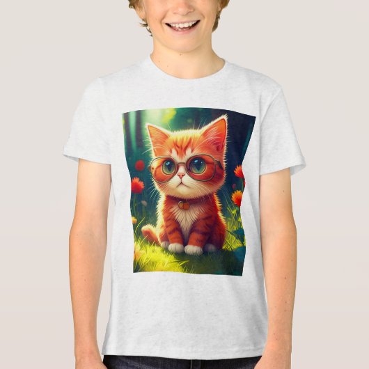 Schattigee rode kitten met bril-365478 Tri-Blend shirt (Voorkant)