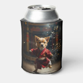 Schattigee rode kung fu puppy koeler (Blikje Achterkant)