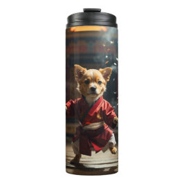 Schattigee rode kung fu puppy thermosbeker