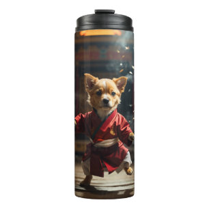 Schattigee rode kung fu puppy thermosbeker