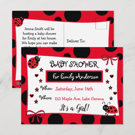 Schattigee rode lieveheersbeestje Baby shower uitn Briefkaart (Voorkant / Achterkant)