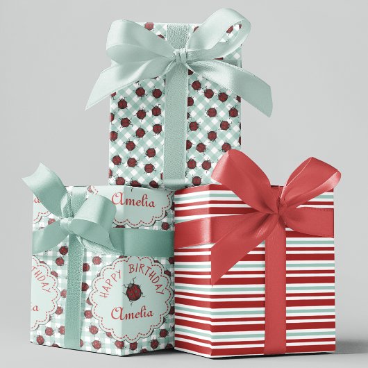 Schattigee rode lieveheersbeestje gepersonaliseerd inpakpapier vel