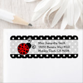 Schattigee rode lieveheersbeestje polka dot retour etiket (Insitu)