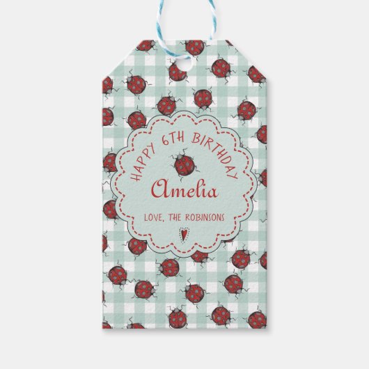 Schattigee rode lieveheersbeestje & turquoise ging cadeaulabel (Voorkant)