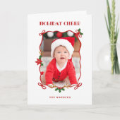 Schattigee rode linten en bogen 1 foto feestdagen kaart (Voorkant)