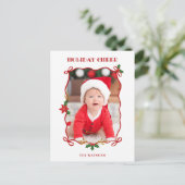 Schattigee rode linten en bogen 1 foto feestdagenkaart (Staand voorkant)
