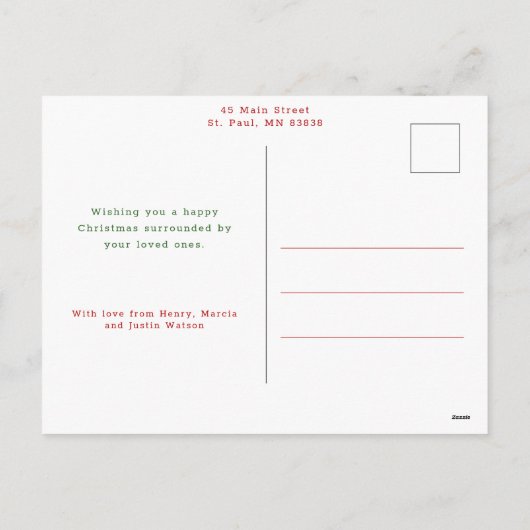 Schattigee rode linten en bogen 1 foto feestdagenkaart (Achterkant)