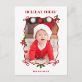 Schattigee rode linten en bogen 1 foto feestdagenkaart (Voorkant)