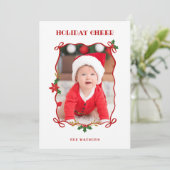 Schattigee rode linten en bogen 1 foto feestdagenkaart (Staand voorkant)