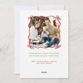 Schattigee rode linten en bogen 1 foto feestdagenkaart (Achterkant)