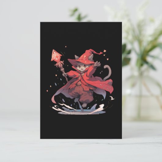 Schattigee rode Mage Cat Hero Bedankkaart (Staand voorkant)
