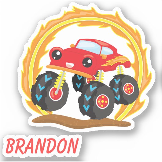 Schattigee Rode Monster Truck Kinder Sticker (Voorkant)