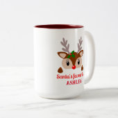 Schattigee rode neus rendieren, warme cacao kerst tweekleurige koffiemok (Voorkant rechts)