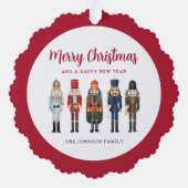 Schattigee Rode Notenkraker Vrolijk Kerstfeest Ornament Kaart (Achterkant)